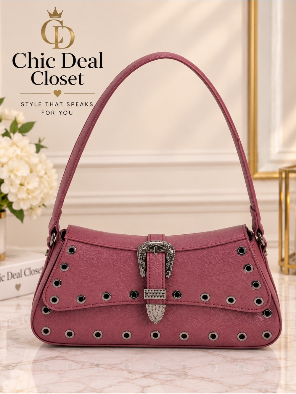 Betsey Johnson Mauve Pink Grommet Shoulder Bag